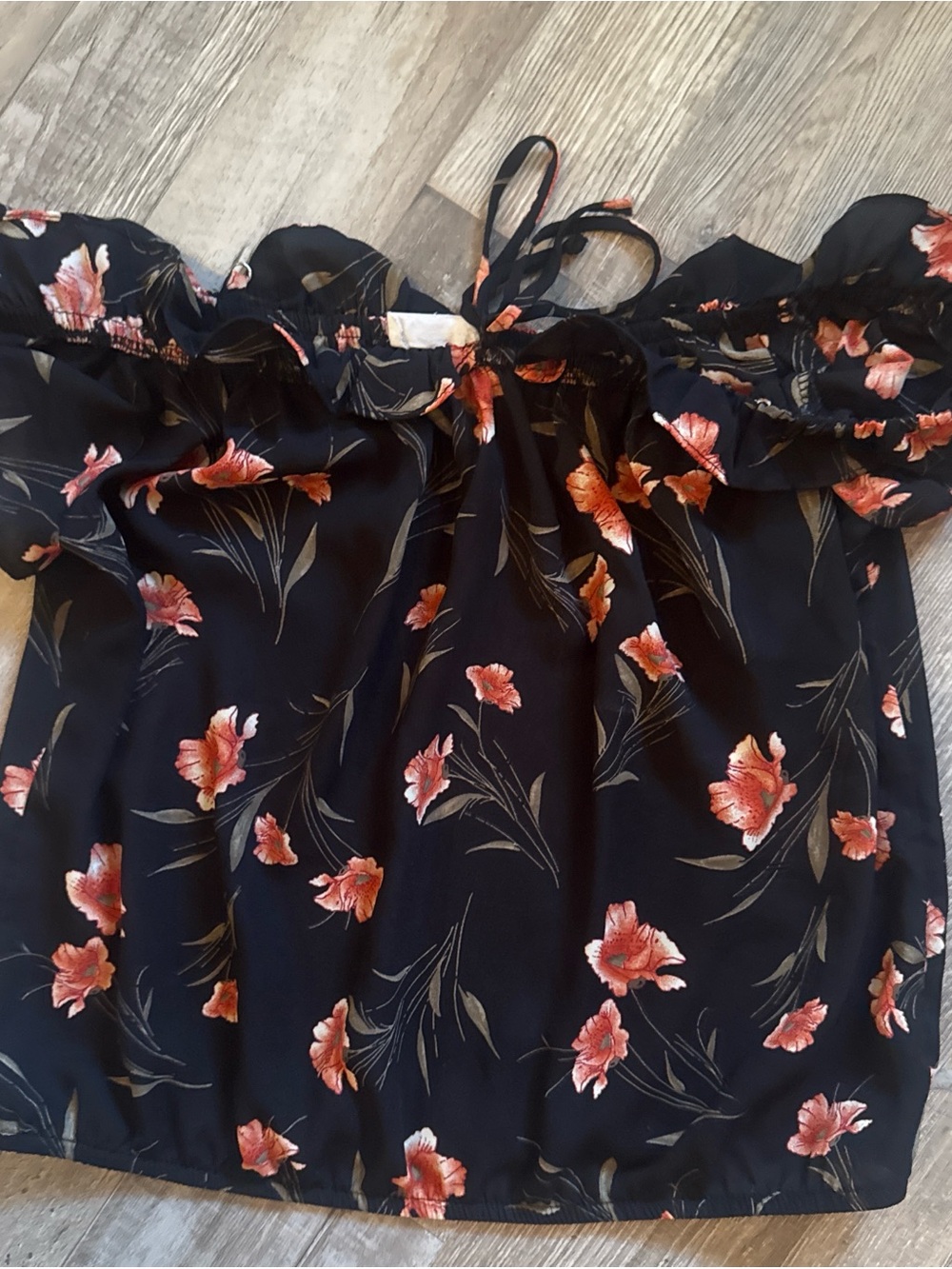 Sienna Sky Off-Shoulder Black Floral Women’s Top with Ruffle Neckline size M
